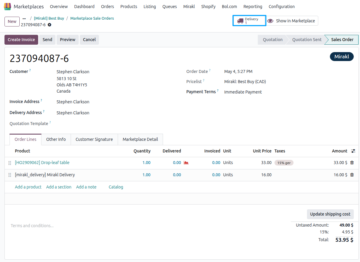 Mirakl Sale Order View