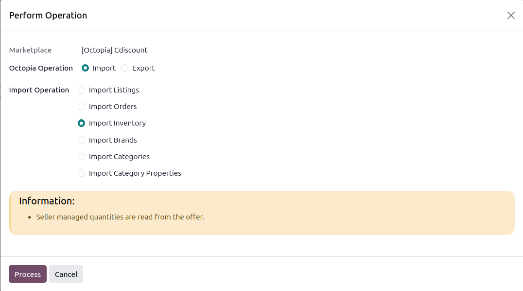 Operations wizard with Import Inventory selected
