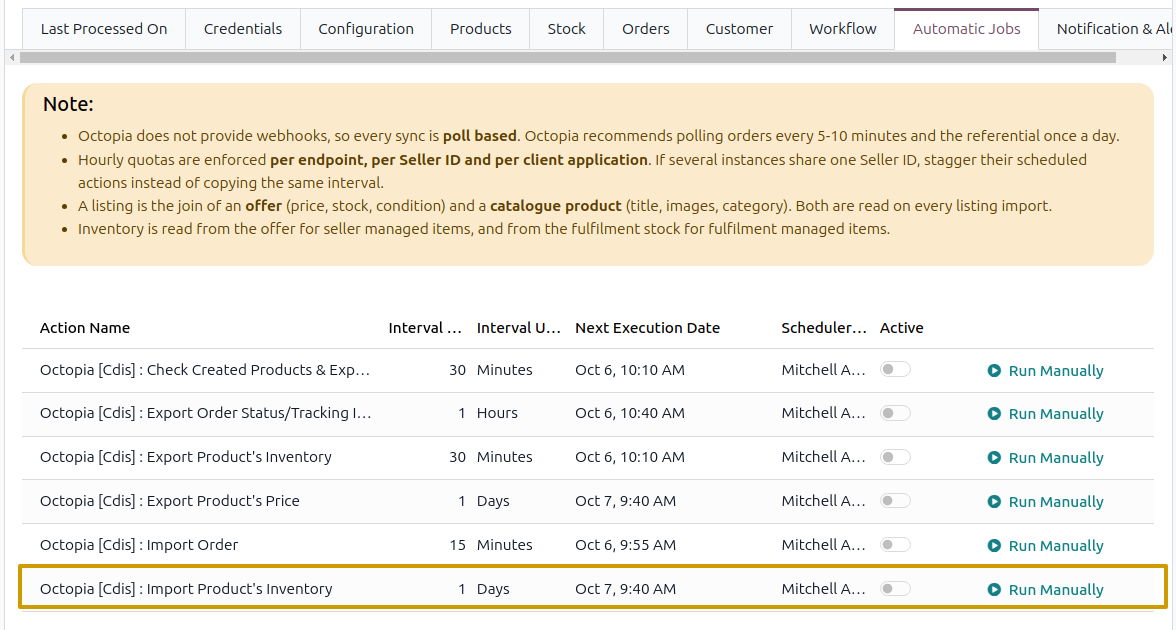 Import Product's Inventory scheduled action