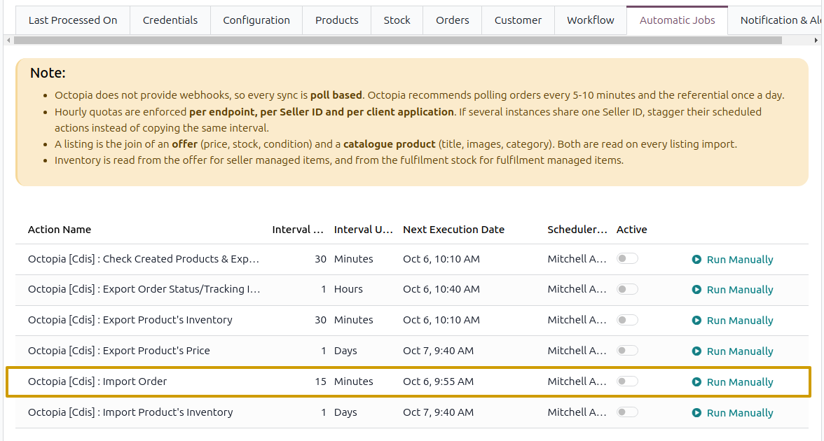 Import Order scheduled action