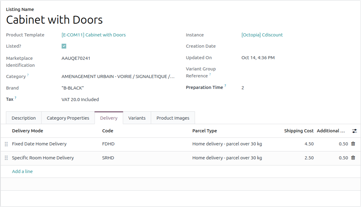 Delivery tab of a listing