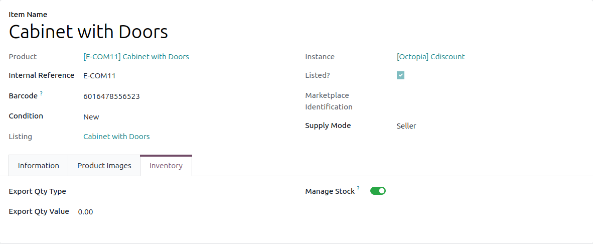Manage Stock toggle on the listing item