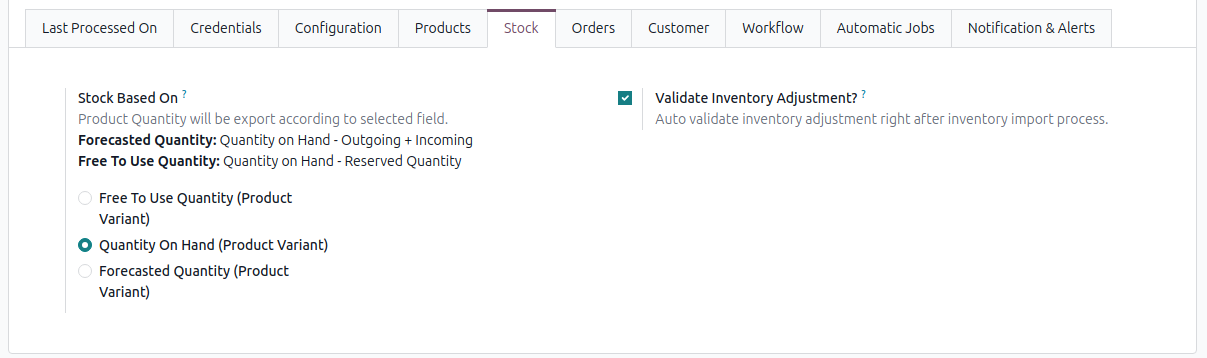 Stock configuration