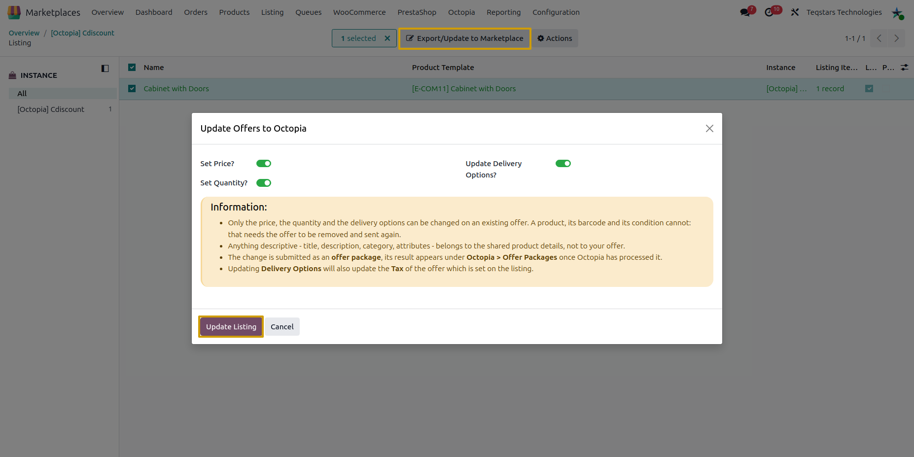 Update Offers to Octopia wizard
