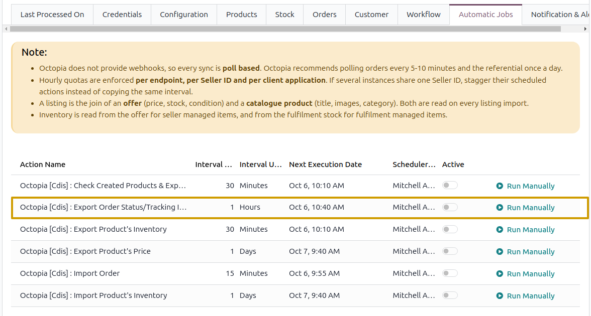 Export Order Status/Tracking Information scheduled action