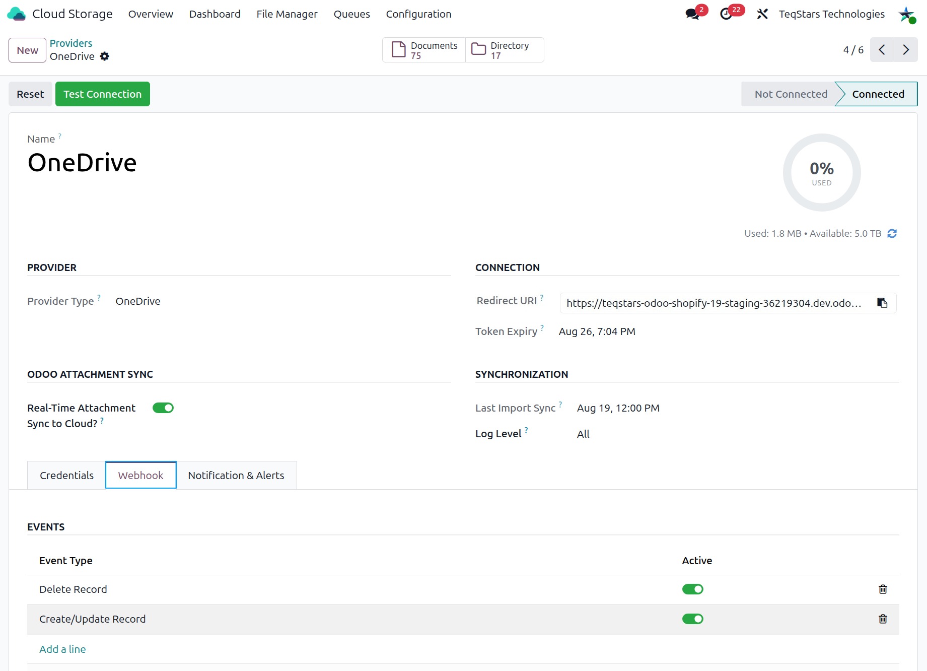 OneDrive webhook events on the provider form