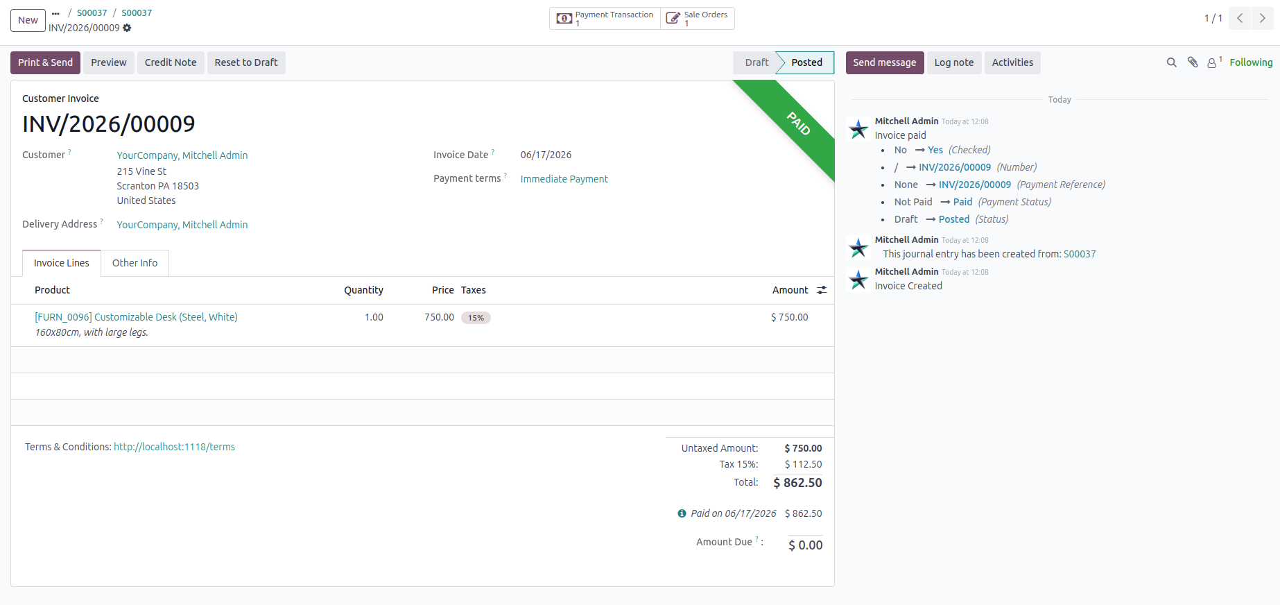 Auto-Reconciled Paid Invoice in Odoo