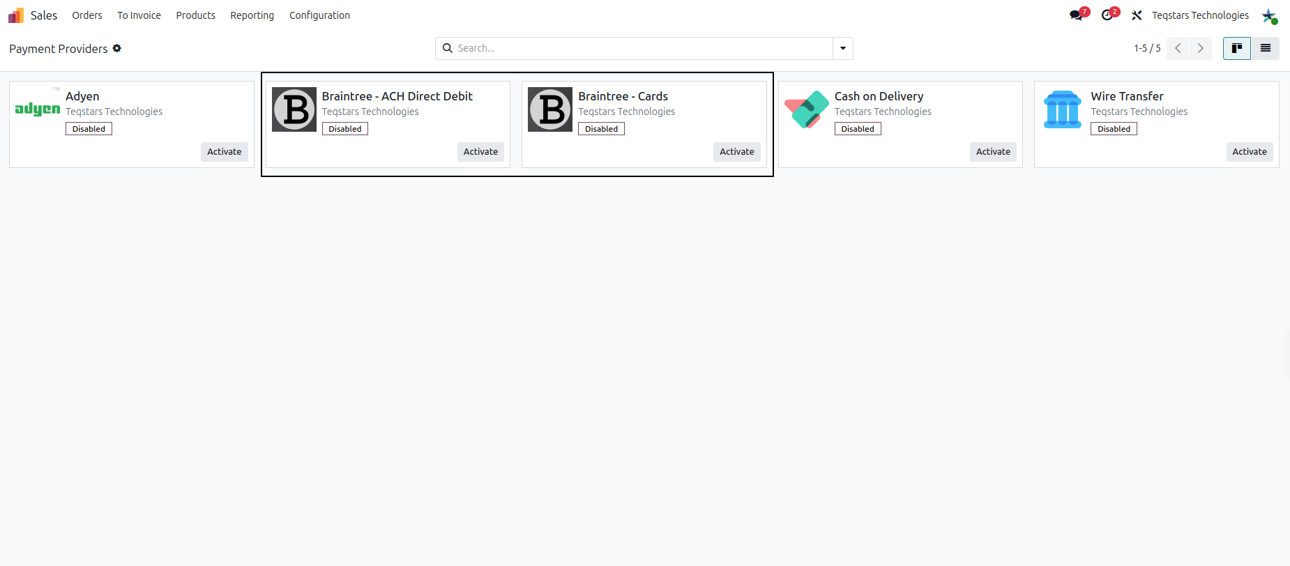 Payment Providers List View