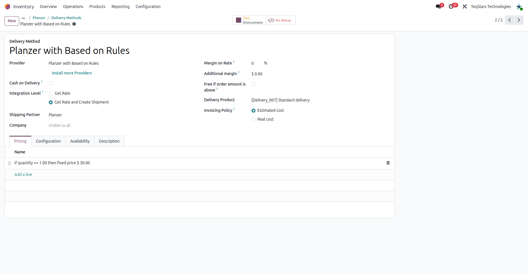 Configuring the Planzer Delivery Method with Based on Rule.