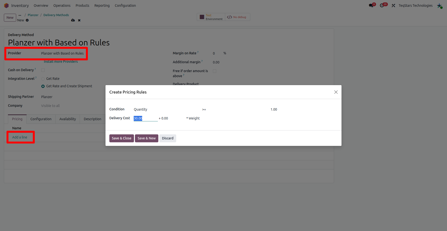 Configuring Pricing Rule in the Planzer Delivery Method with Based on Rule.