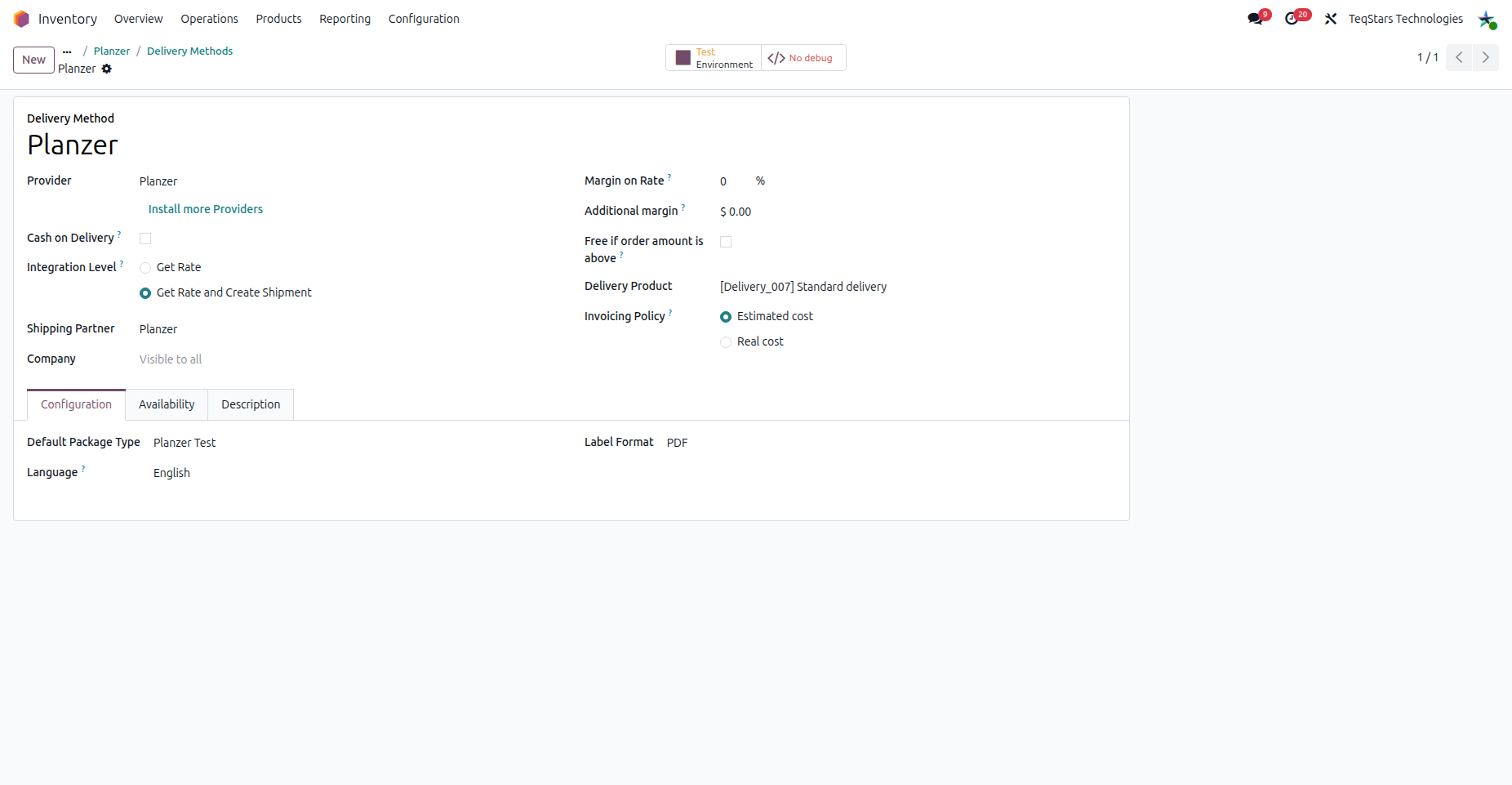 Configuring the Planzer Delivery Method.