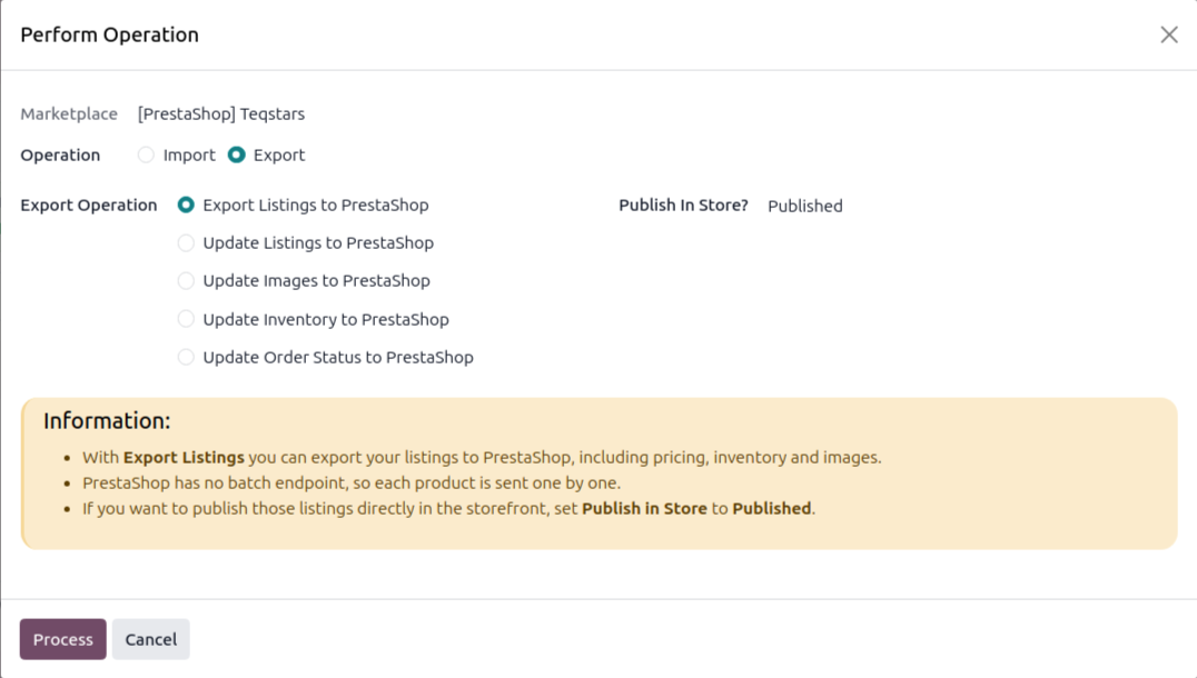 Listing Export Screen