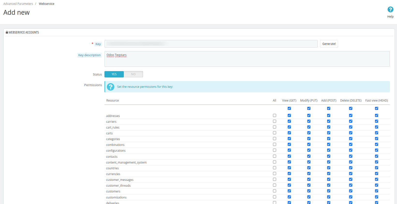 Generate a PrestaShop webservice key