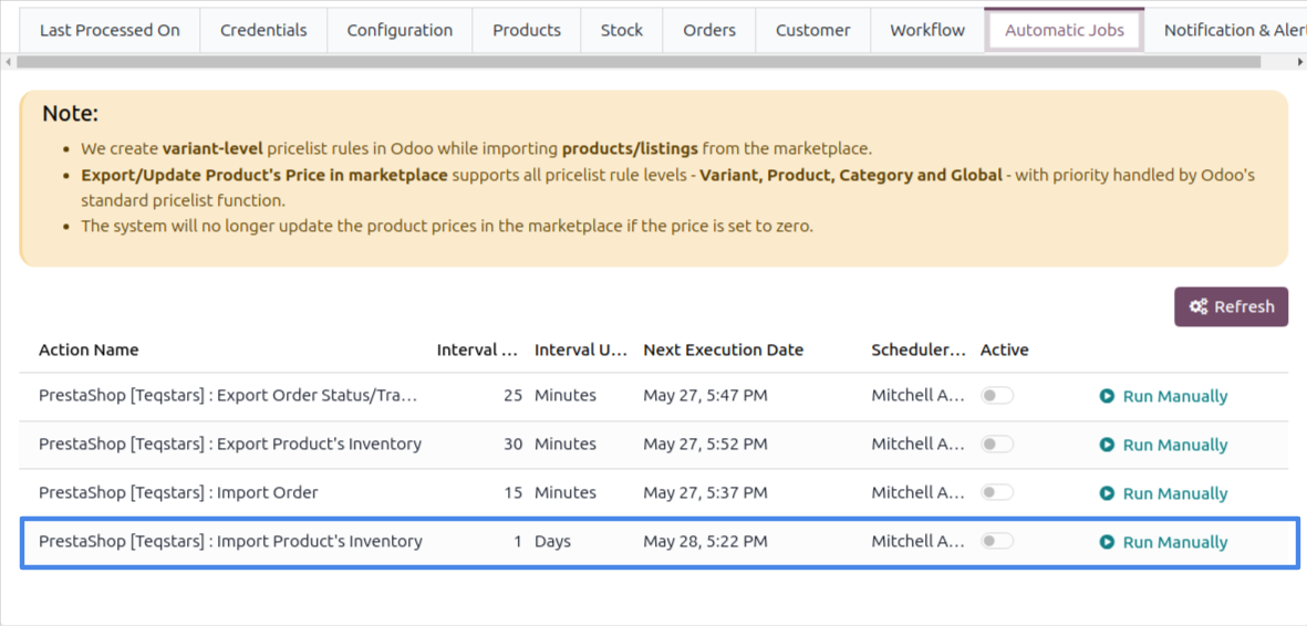 Import Inventory Schedule Action