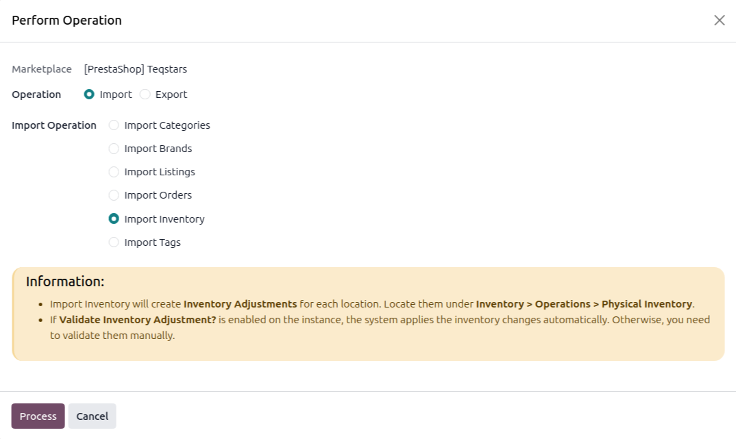 Import Inventory Screen