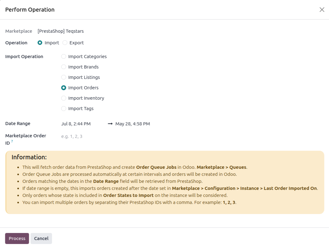 Order Import Screen