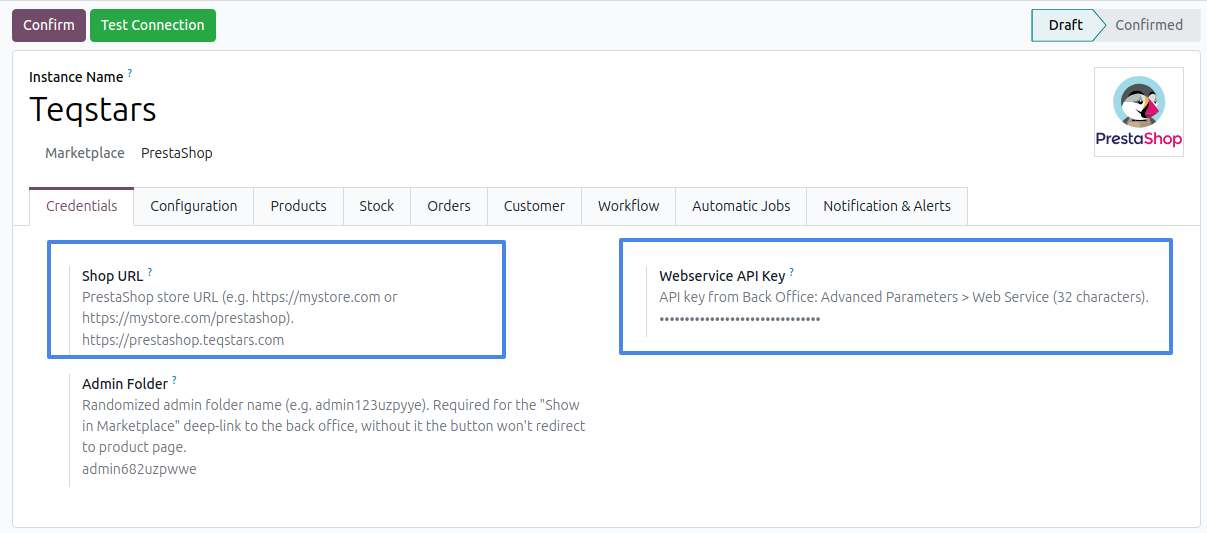 Paste credentials in the instance