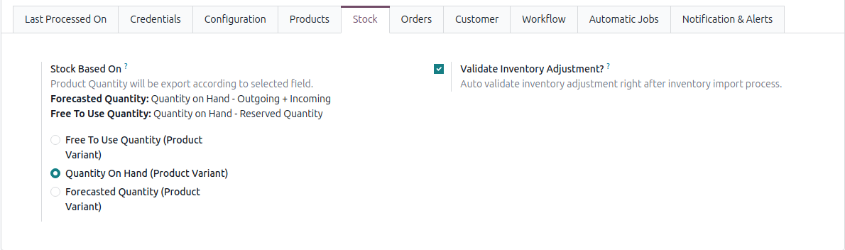 Stock configuration