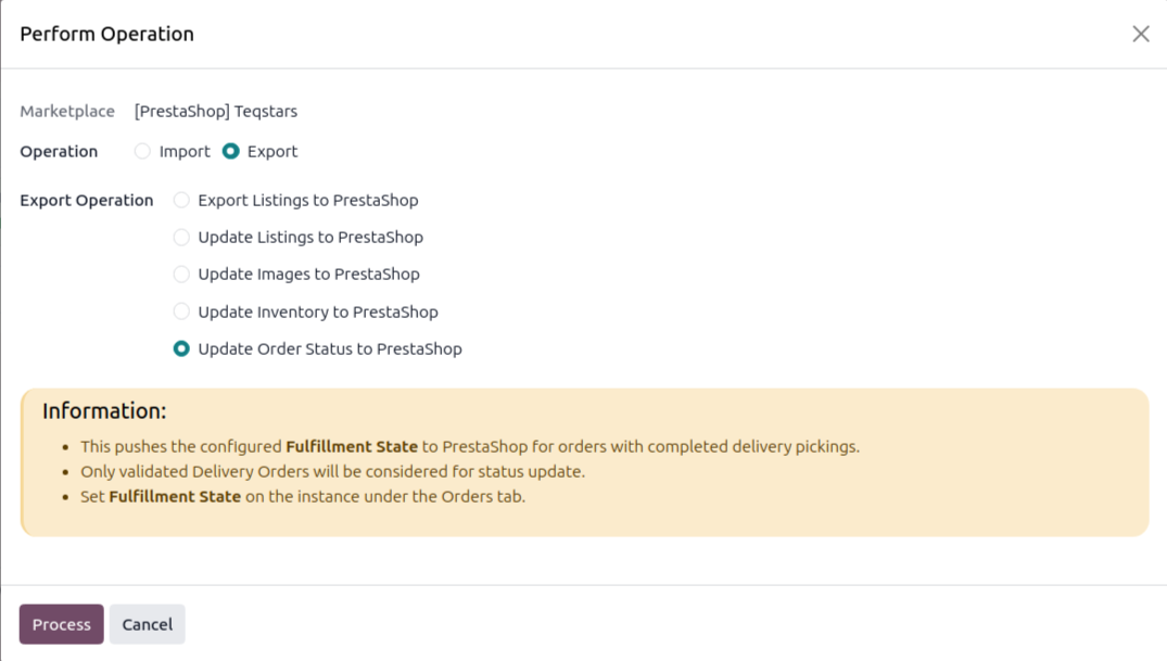 Update order status operation