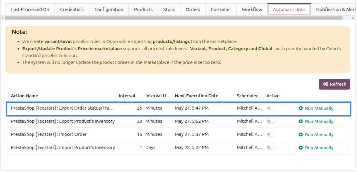 Update Order Status Automatic Job