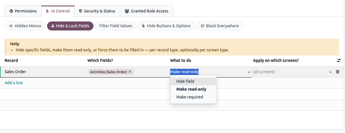 Hide and Lock Fields form