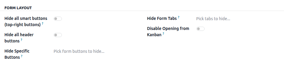 Hide Buttons and Options configuration