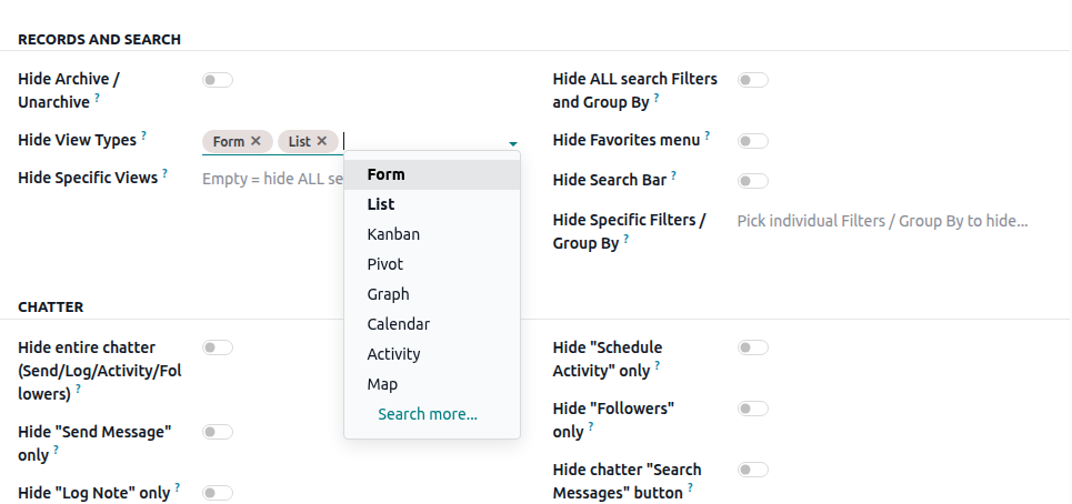 View restrictions configuration