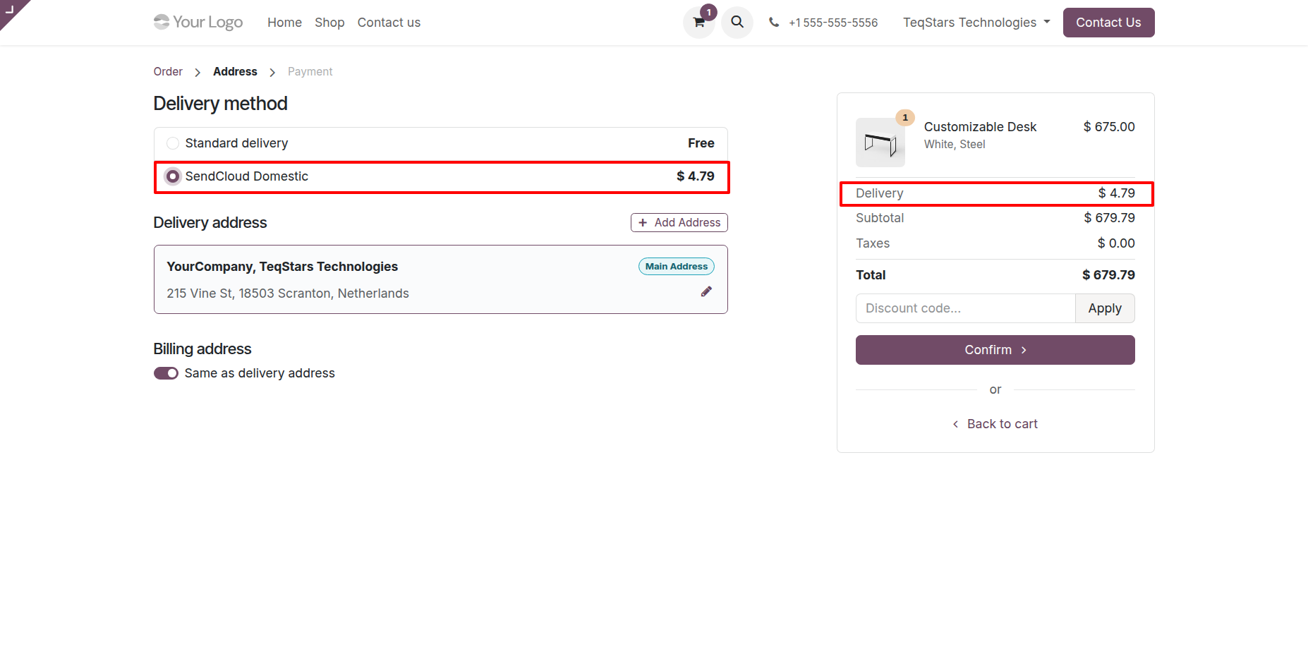 Website Order Using Delivery Method