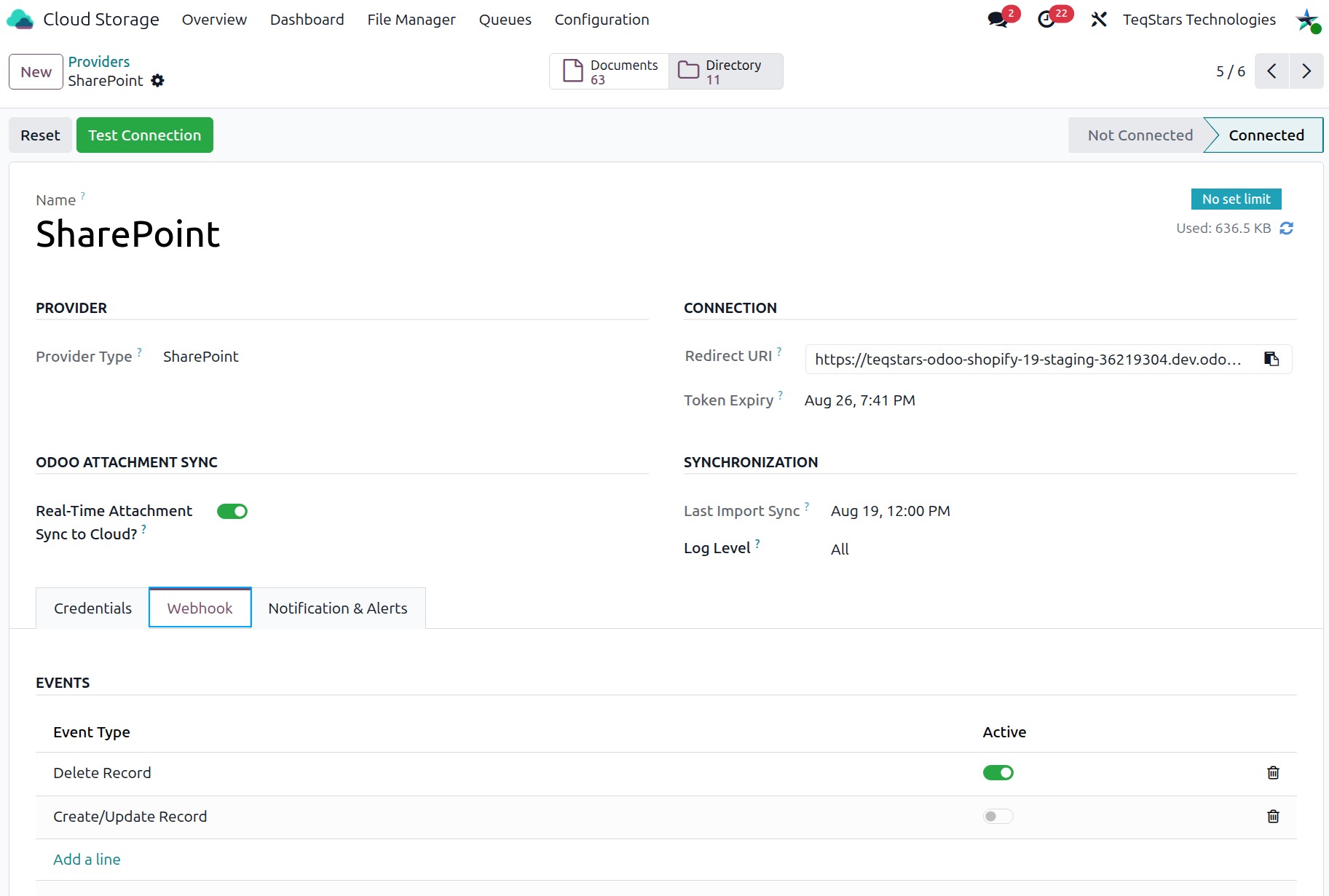 SharePoint webhook events on the provider form