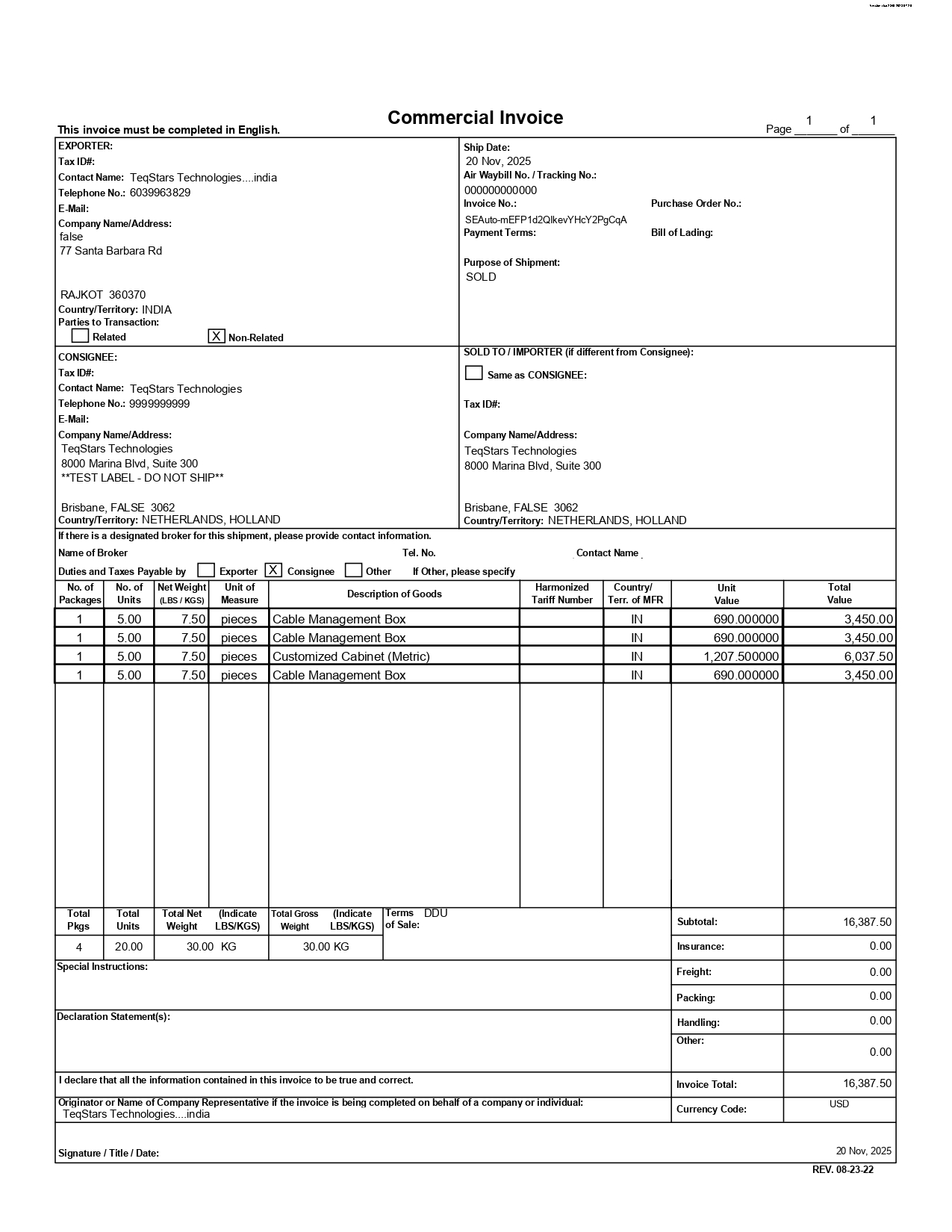 commercial invoice