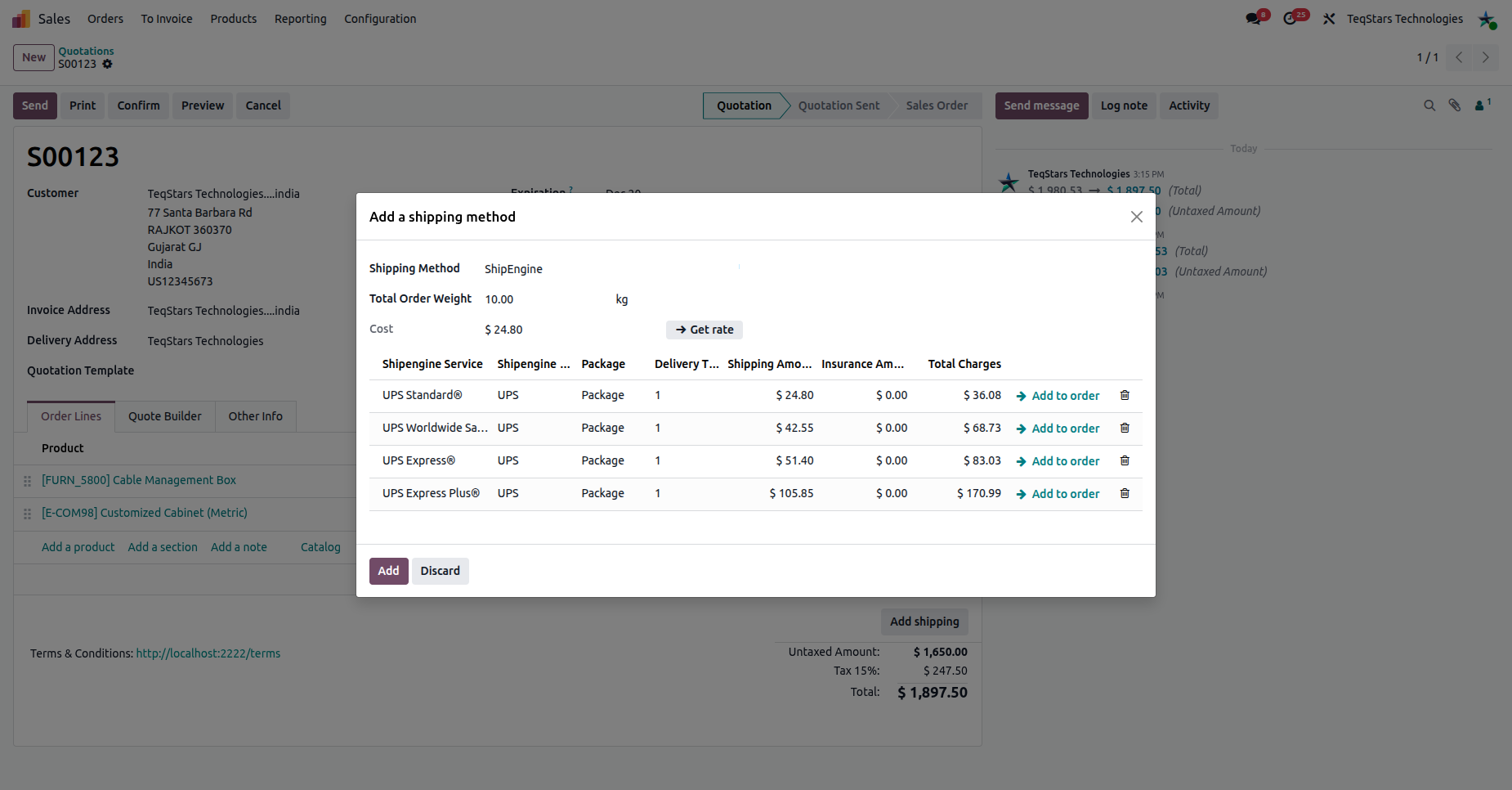 Get Rates on a Sales Order