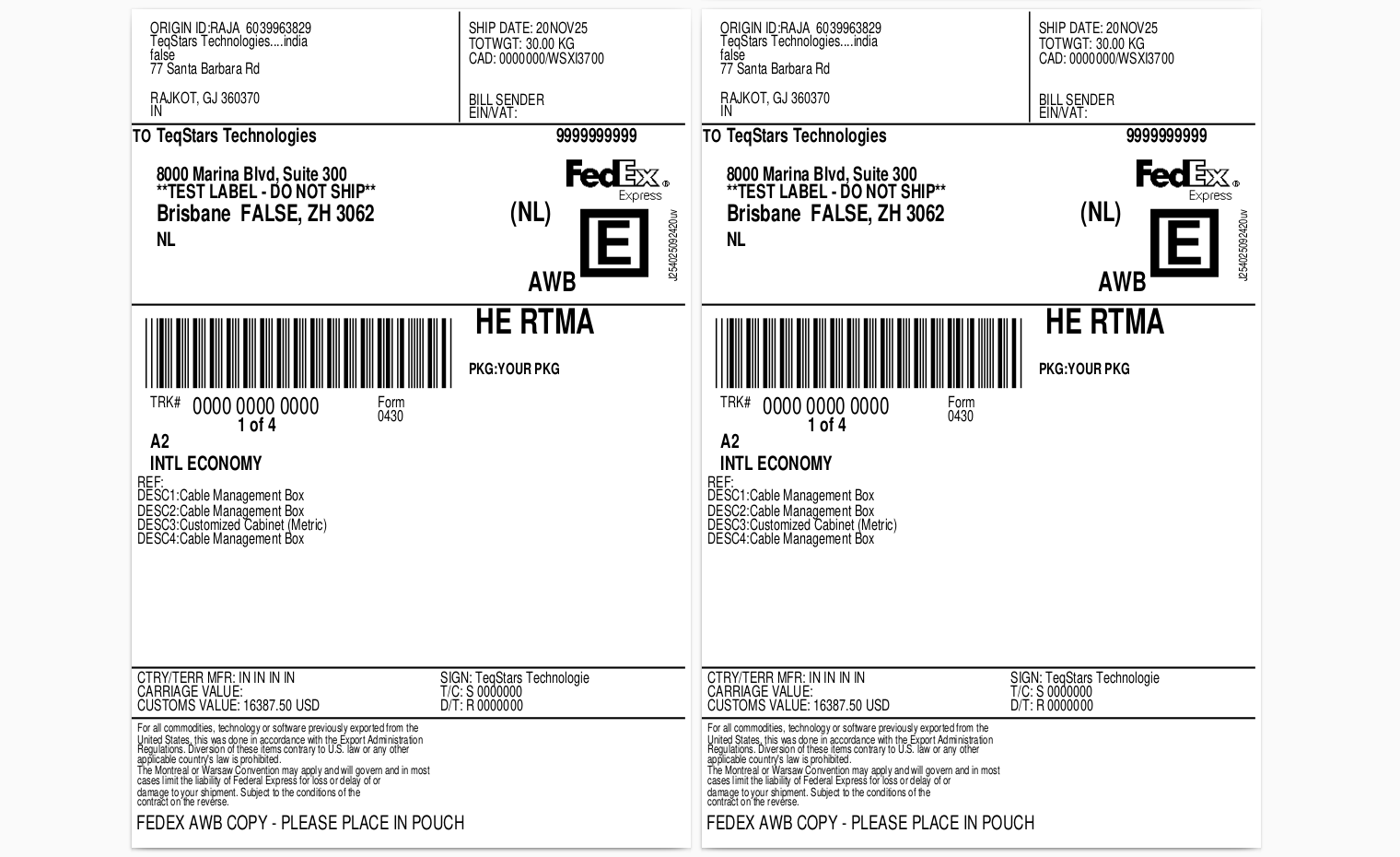 shipping label