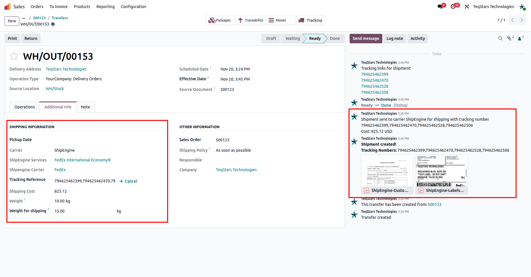Tracking number and label on delivery order