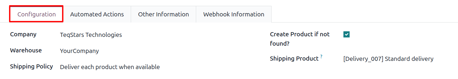 Configuration tab on the ShipStation account