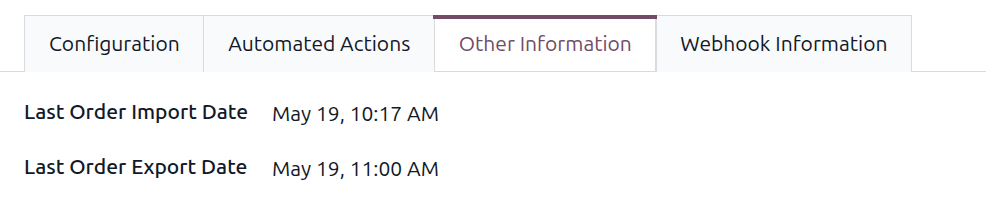 Other Information tab on the account showing the Last Order Import Date