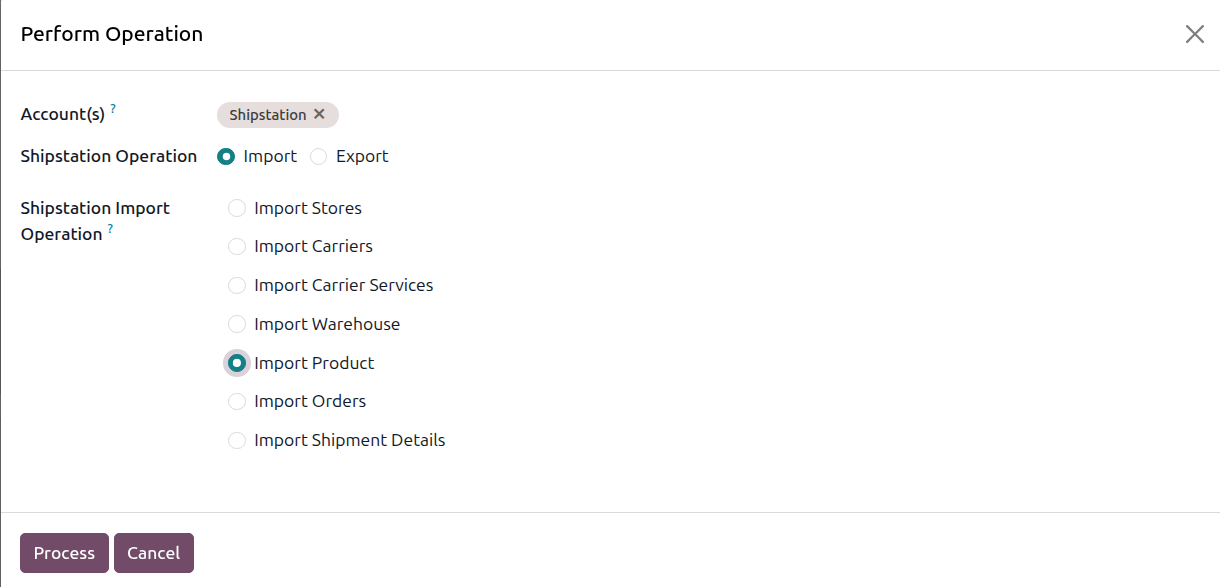 Operations wizard set to Import Products
