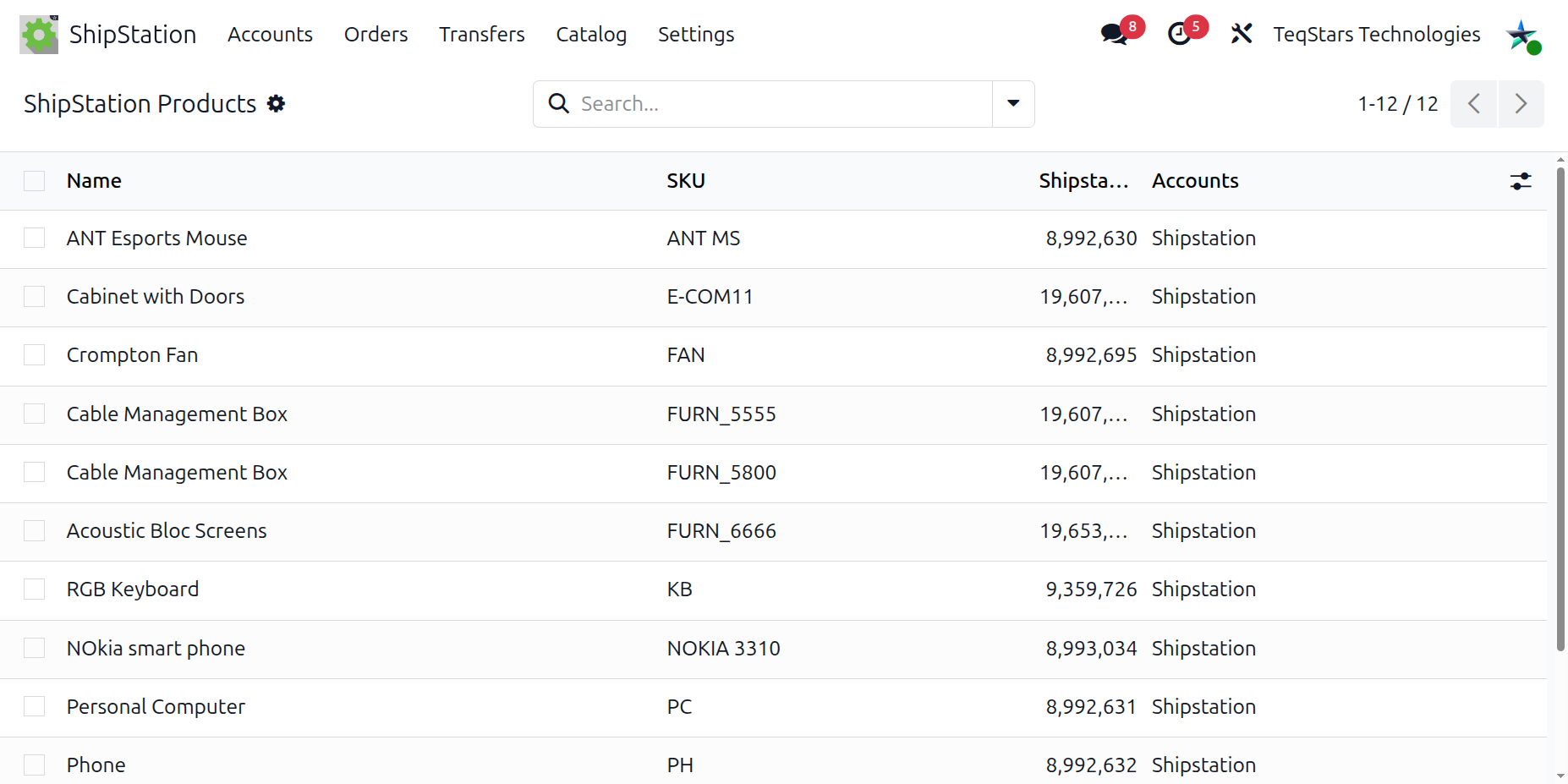 Imported ShipStation products list view