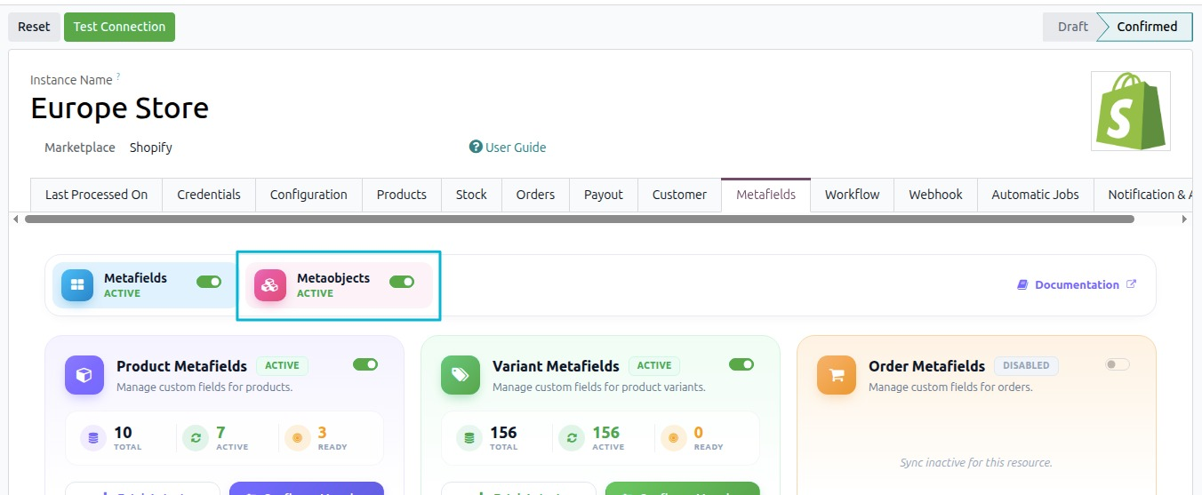 Shopify instance form with Enable Metaobject Functionality? ticked