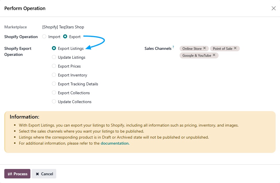 Product Export Screen