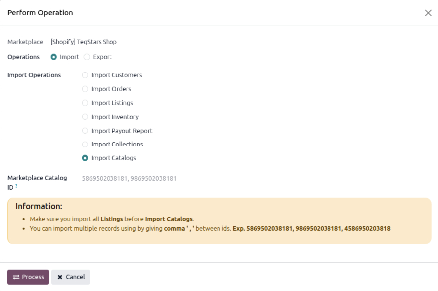 Catalog Import Screen