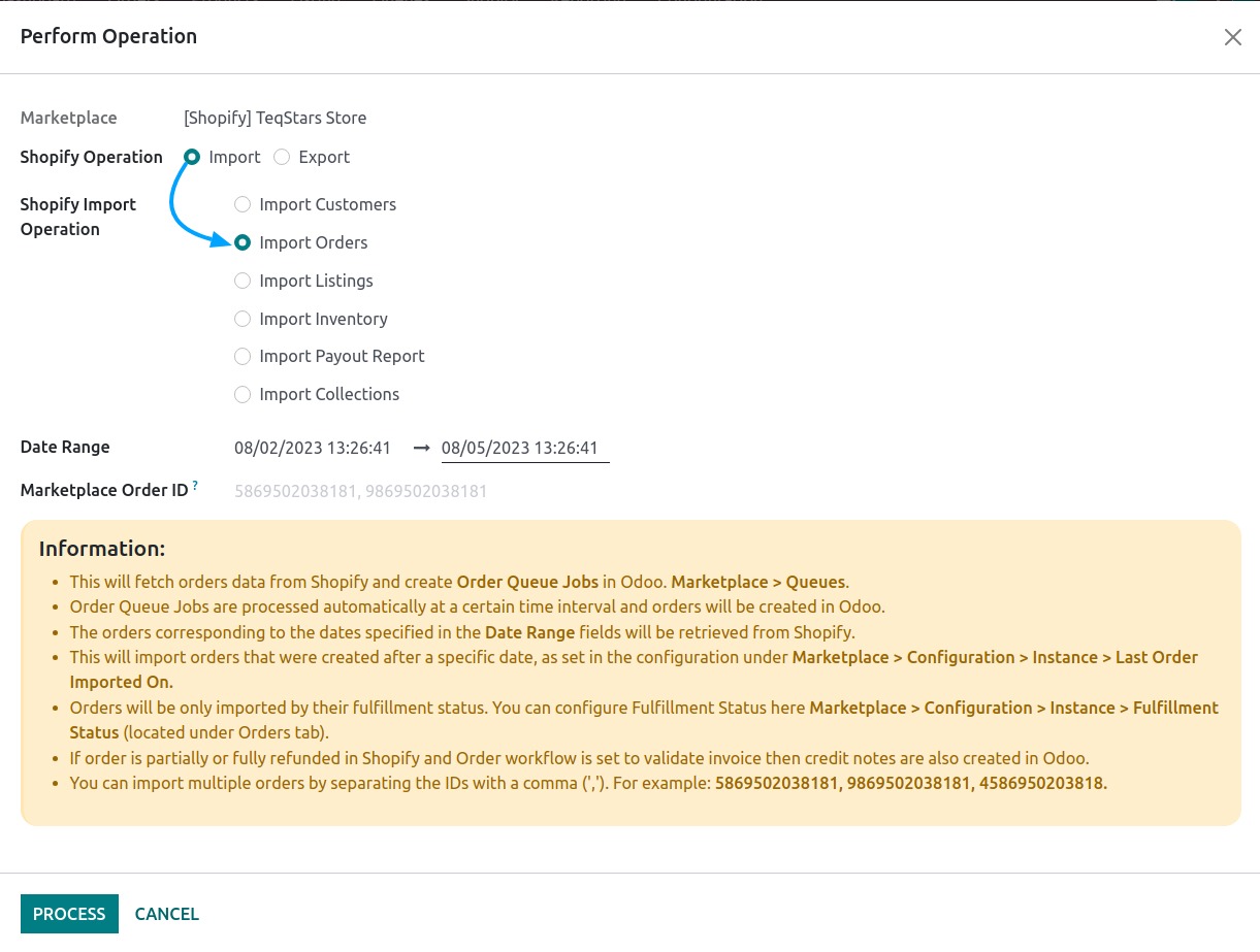 Order Import Screen