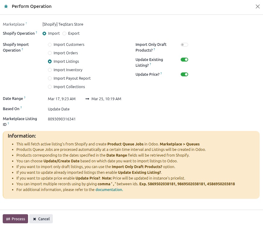 price Import Screen