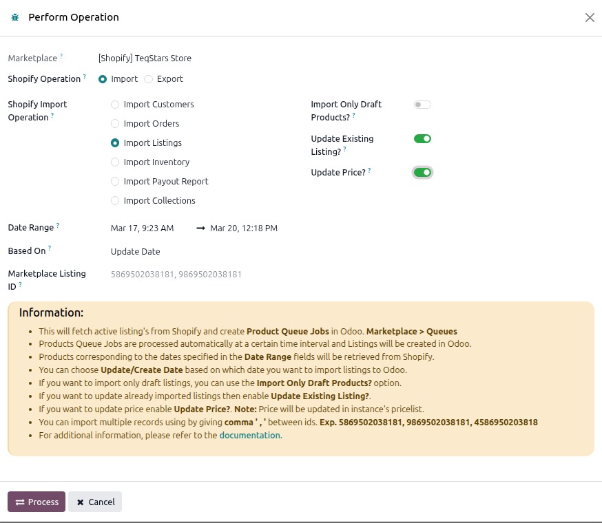 Product Import Screen