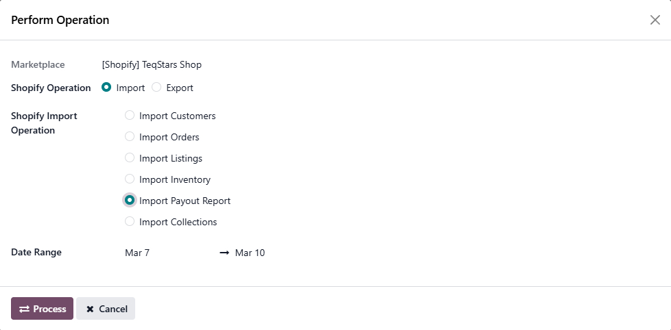 Payout Import Screen