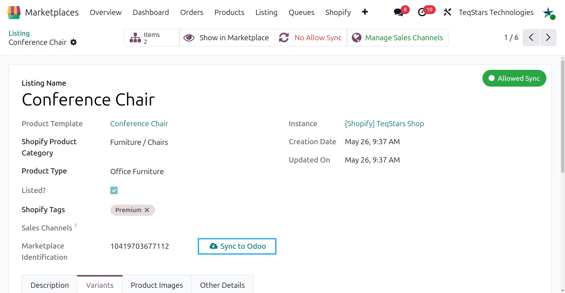 Sync to Odoo Button