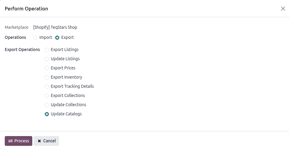 Update Catalog Operation Screen