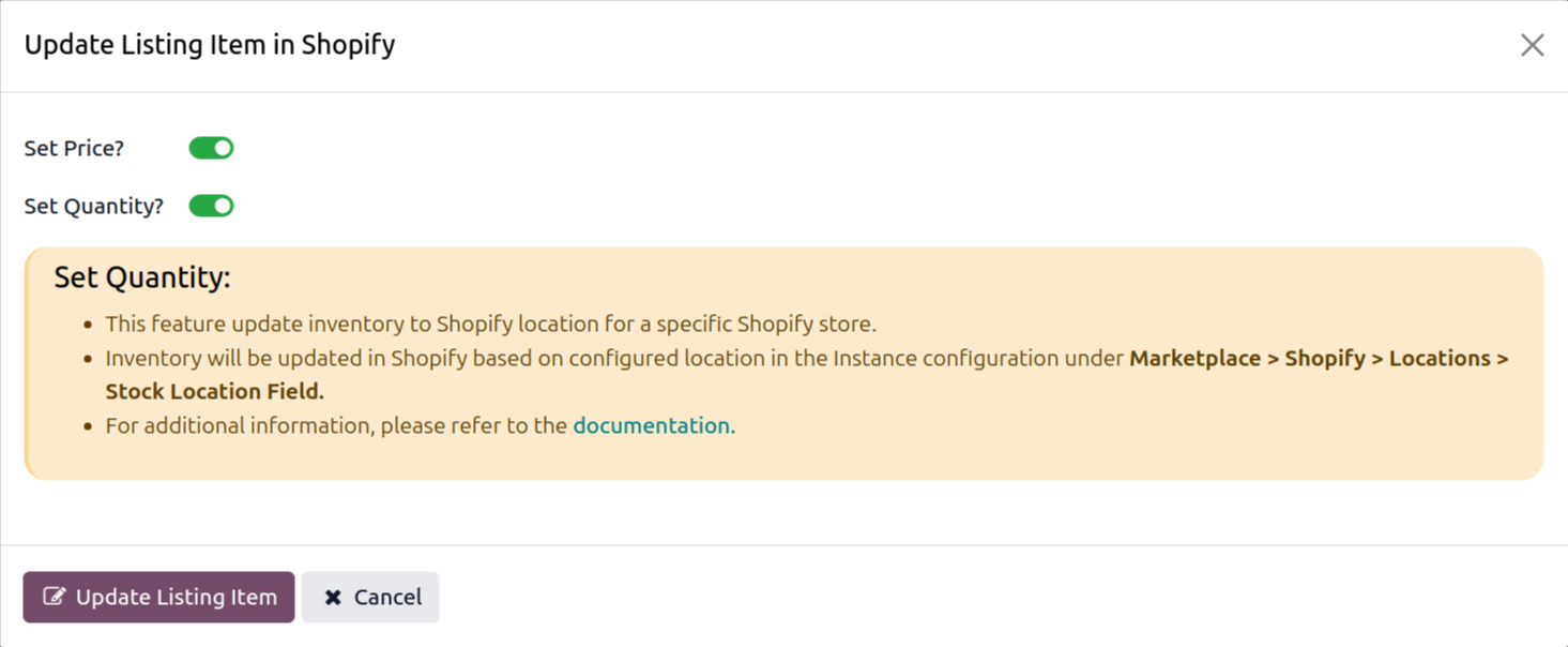 Update Listing Item Popup