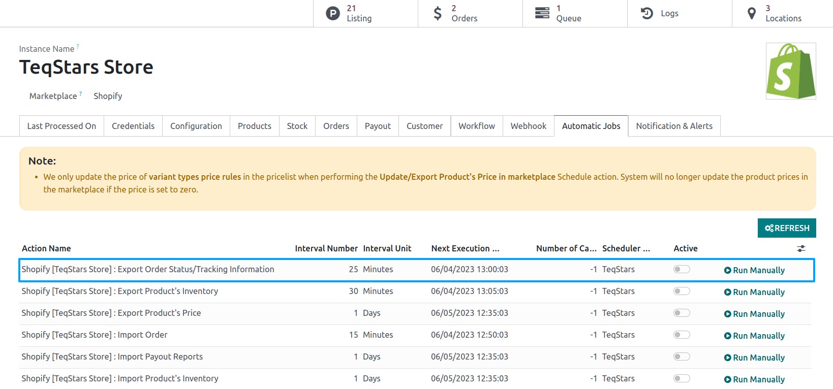 Update Order status Automatic Job
