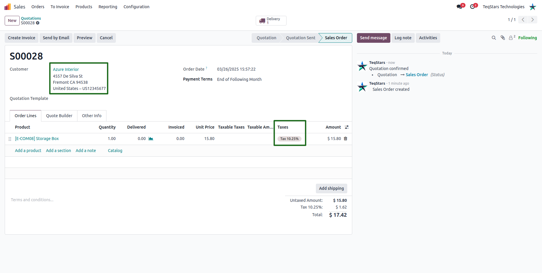 Calculate Taxes in the Sale Order.