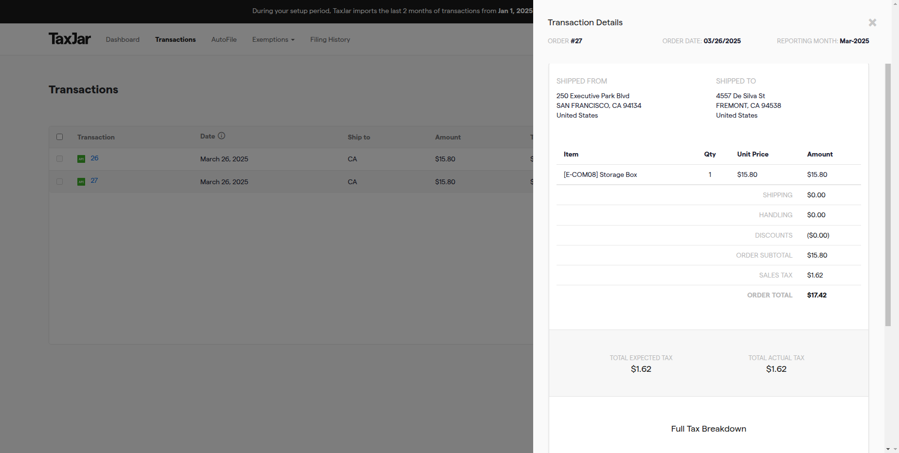 Example of an Exported Invoice.